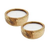Set of 2 Small Mango Wood Scented Candles, 12cm Rustic Wooden Candle Holders with White Wax Sandalwood and Bergamot Fragrance