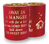 Set of 2 Small Nativity Candle/Tealight Candle Holder Christmas ~ Silent Night/Away in a Manger.