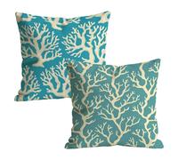 Set of 2 Soft Linen Cushion Covers 35x35cm Blue Coral Decorative Square Pillowcases with Hidden Zipper, Summer Home Decoration Sofa Cushion Covers for Bed Home Living Room Garden Patio 14x14in t9n-288