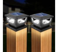 Set of 2 Solar Caps for Square Post 7 x 7 cm 8 x 8 cm 9 x 9 cm 10 x 10 cm Solar Fence Caps Solar Fence Post Cap Light, IP65 Waterproof, to Protect Wooden Posts