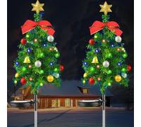 Set of 2 Solar Christmas Tree, Festive Outdoor Solar Christmas Trees Decorations, Solars Xmas Tree with Multicolor LED Lights for Holiday Display Yard Front Porch Pathway Grave Cemetery Decor