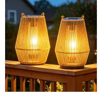 Set of 2 Solar LED Rattan Lanterns IP44