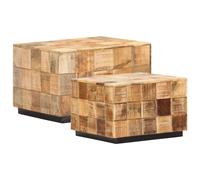 Set of 2 Solid Rough Mango Wood Coffee Tables, Block Design, 50x50cm & 40x40cm