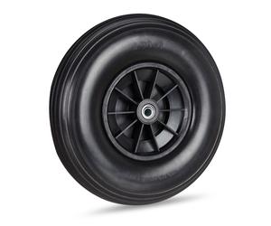 Set of 2 Solid Rubber Wheelbarrow Wheels Adaptor 4.00-6 PU Non-Flat Black