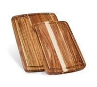 Set of 2 Sonder Los Angeles Acacia Wood Cutting Boards with Juice Groove, Gift Box Included - Small & Medium Sizes: 14x10x1in & 12x8x1in. Ideal for Meat, Vegetables, and Organic Produce Sustainable