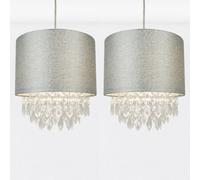 Set of 2 Sparkle Grey Faux Silk Jewelled Easy Fit Light Shades First Choice Lighting Grey One Size