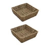Set Of 2 Square Seagrass Storage Basket Trays Natural Hand Woven Shelf Basket 25cm x 25cm x 8cm
