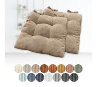 Set of 2 Square Seat Cushions, 60x60x6 cm, Cozy Corduroy Chair Cushions with Ties for Garden, Kitchen, Dining Room - Light Brown Comfort and Style