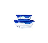Set of 2 square storage boxes - PYREX - COOK & GO - Airtight - 0.8 L and 1.9 L - Glass