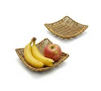 Set of 2 Square Woven-Look Fruit Display Trays for Kitchen Counter, Faux Rattan Decorative Countertop Tray with Raised Edges, Small Catchall Tray for Coffee Station or Entryway