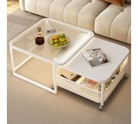 Set of 2 Stackable Coffee Tables with Universal Wheels, Carbon Steel Storage Baskets, Non-Slip Feet for Small Spaces - Modern & Functional Design