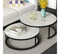 Set of 2 Stackable Round Coffee Tables for Living Room Elegant Marble Texture & Metal Nesting Side Tables Modern Design Nesting End Tables Space Saving Furniture