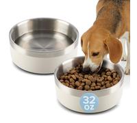 Set of 2 Stainless Steel Dog Bowls - 32oz Double Wall Insulated Food and Water Bowls for Dogs and Cats - Non Slip Metal Pet Dishes for Small-Medium Sized Pets - Puppy Essentials by PETMAKER (Cream)