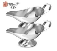 Set of 2 Stainless Steel Gravy Boats, 10oz / 280ml Sauce Jugs for Wedding Dinner Table, Sunday Roasts, Cream & Custard