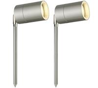 Set of 2 Stainless Steel Outdoor Spike Lights IP44 Adjustable GU10 Spotlight Mains 240v Spike Light LED Compatible