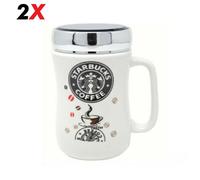 SET OF 2 STARBUCKS TRAVEL MUG CERAMIC COFFEE TEA CUP LID WORK HOT COLD DRINKS UK Xample White One Size