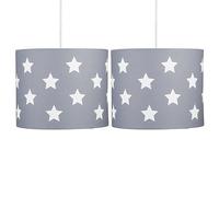 Set of 2 Stars Design Easy Fit Light Shade Grey with White Stars Ceiling Light Ceiling Lighting Boys Girls Bedroom Nursery Lightshade