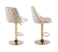 (Set of 2 stools, Cream+Gold Base) 1/2x Breakfast Velvet Bar Stools Swivel Gas Lift Rest Chair Kitchen Barstool UK