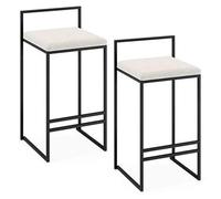 Set of 2 Stools Velvet Kitchen Counter Chairs Breakfast Chairs with Backrest&Metal Legs, High Stools for Kitchen Island, 65cm, White