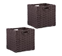 Set of 2 Storage Baskets Cubes Wicker Woven Organiser Shelf Box Folding Box