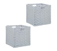 Set of 2 Storage Baskets Cubes Wicker Woven Organiser Shelf Box Folding Box