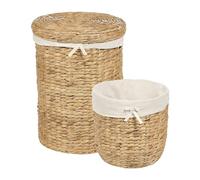 Set of 2 Storage Laundry Basket Hamper with Lid Water Hyacinth Light Danang