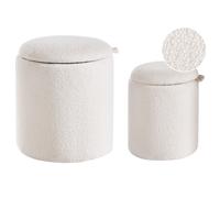 Beliani Set of 2 Storage Pouffes BEREA Boucle Off-White, White