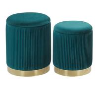 Beliani Set Of 2 Velvet Storage Pouffes Teal Blue Miramar, Blue