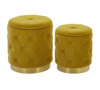 Set of 2 Storage Pouffes PUEBLO Velvet Mustard