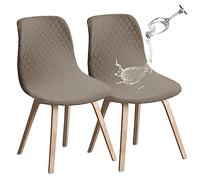 Set of 2 Stretch Waterproof Shell Chair Covers - Scandinavian Style Washable Dining Chair Slipcovers Modern Seat Protectors for Living Room Coffee & Taupe