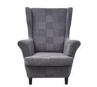 Set of 2 Stretchable Wingback Chair Covers Checkered Pattern Solid Color Sofa Slipcovers for Living Room & Bedroom (Gray)