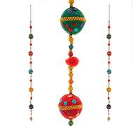 Set of 2 Strings Multicolor Boll Hanging Garlands with Bell Door Hanging, traditional Decorations for Home Bedroom Room Bohemian Interiors New year wedding Gifting (Size :-40 inch Approx)