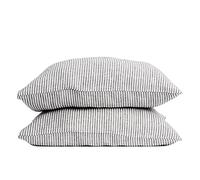 Set of 2 Striped Pillowcases in 100% Washed Linen 50 x 60 cm with Reverse Closure I Hypoallergenic, Thermo-Regulating and Breathable I Suitable for All Seasons