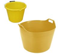 Set of 2-Strong Plastic Builders Bucket 3 Gallon Water Storage Bucket Handle With 75 Litre Heavy Duty Large Garden Home Flexible Storage Container Bucket Polyethylene Flexi Tub (Yellow)