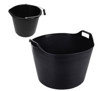 Set of 2 Strong Plastic Builders Bucket 3 Gallon Water Storage Bucket with Handle and 75 Litre Heavy Duty Large Garden Home Flexible Storage Container Polyethylene Flexi Tub in Black