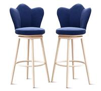 Set of 2 Stylish Modern Swivel Bar Stools, 65cm Height Kitchen Chairs with Backrest, Blue & White Metal Legs, Cozy Footrest for Dining Room, Kitchen Island & Cafe