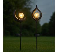 Set Of 2 Sun And Moon Solar Stake Lights Garden Greatness Black 2 Pack