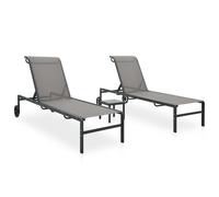 vidaXL Sun Loungers 2 pcs with Table Sunbed Lounge Bed Textilene and Steel