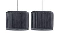 firstchoicelighting Set of 2 Modern Grey Pleated Velvet Ceiling Pendant/Table Lamp Easy Fit 25cm Light Shades, Silver Inner