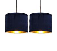 Set of 2 Sundance - Navy Blue Velvet Pleated 25cm Lamp Shades with Gold Inner First Choice Lighting Navy One Size