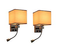 Set of 2 Swan Neck Reading Lamps, Warm White LED Table Lamps with Fabric Shade, E27 Wall Sconces for Bedroom, Hallway, Restaurant - Stylish Lighting Solution
