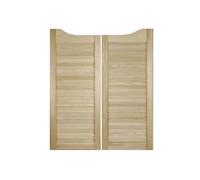 Set of 2 Swinging Doors - Divider Western Saloon Doors - Interior Solid Wood Louvre Slatted Doors - White/Natural - Size H: 1000mm / W: 800mm (2X 400mm)