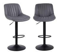 Set of 2 Swivel Bar Stools, Adjustable Counter Height with Back, Modern PU Leather Kitchen Breakfast Stools, Dark Grey Bar Chairs for Home & Pub