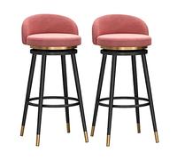 Set of 2 Swivel Bar Stools for Kitchen Counter Height Velvet Upholstered Seat 360° Rotation Farmhouse Style Pink with Black Metal Legs 75cm Tall