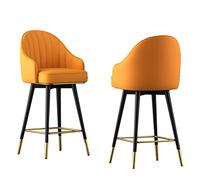 Set of 2 Swivel Bar Stools - Premium PU Leather Upholstered Counter Stools with Tufted Back for Home Bar, Pub, and Dining Room - Slish and table Seating
