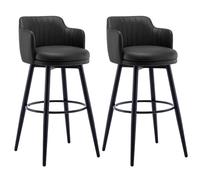 Set of 2 Swivel Bar Stools - PU Leather Counter Height Chairs with Back for Kitchen & Restaurant - Modern Faux Leather Bar Seating (Black 32.3")