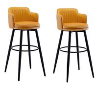 Set of 2 Swivel Bar Stools with Backrest and Armrests, Height Adjustable Kitchen Island Chairs, Black Metal Legs & Footrest, Stylish Orange Faux Leather for Home & Bar
