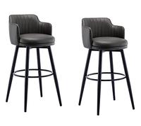 Set of 2 Swivel Bar Stools with Backrest and Armrests, Napa Leather Upholstery, Counter Height, Black Metal Legs and Footrest, Perfect for Kitchen Island, Home Bar, Dining Room, Colorful Des