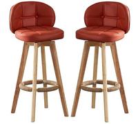 Set of 2 Swivel Bar Stools with Backrest and Footrest Retro Kitchen Chairs Hemp Rope 550kg Capacity 63cm (24.8") Tall Wooden Legs Perfect for Countertops.