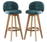 Set of 2 Swivel Bar Stools with Backrest & Footrest Retro Kitchen Chairs Hemp Rope Seat Wooden Legs 550 lb Capacity 32.7" High Counter Stools